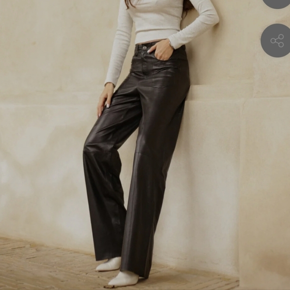 black  leather Wide-Leg Pants - Picture 4 of 8